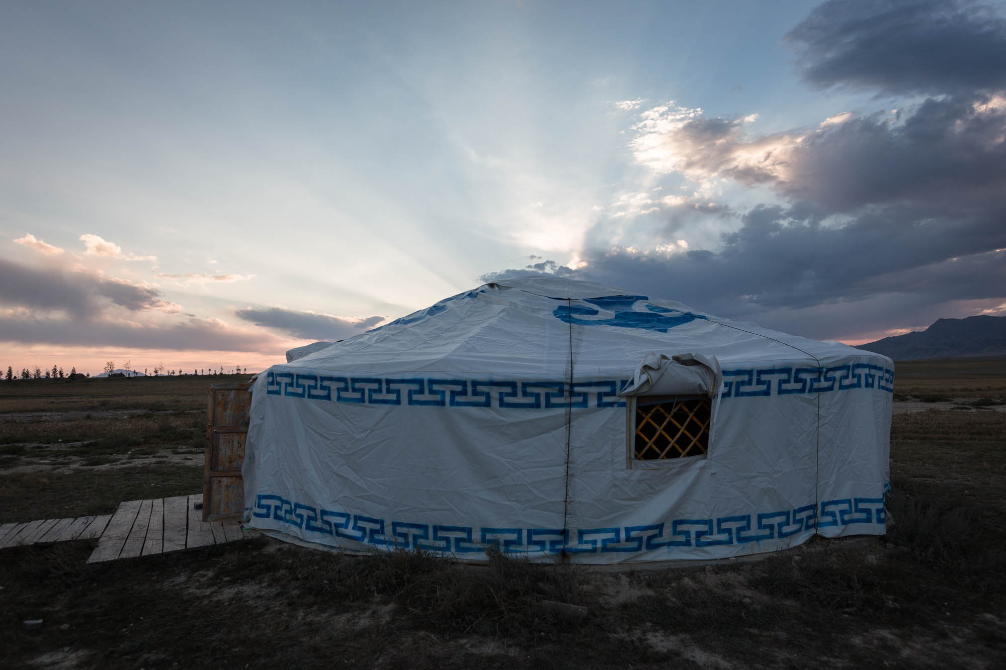 sunset and yurt