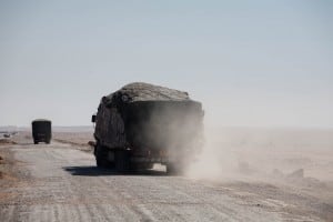 trucks in the dust