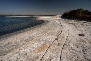 Caboose tracks next to the salt lake