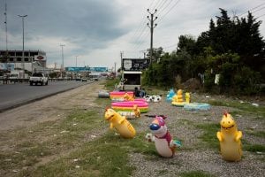 inflatable toys near the road