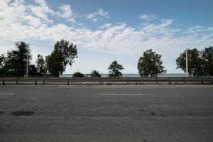 Caspian Sea behind the road