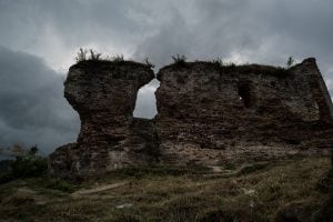 Salsaar castle ruins with storm clouds