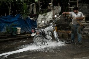cleaning a motorcycle