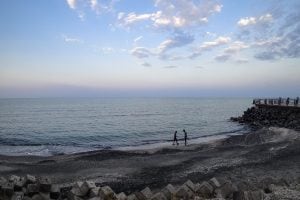 Caspian Sea coast with pier