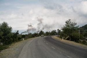 road with smoke