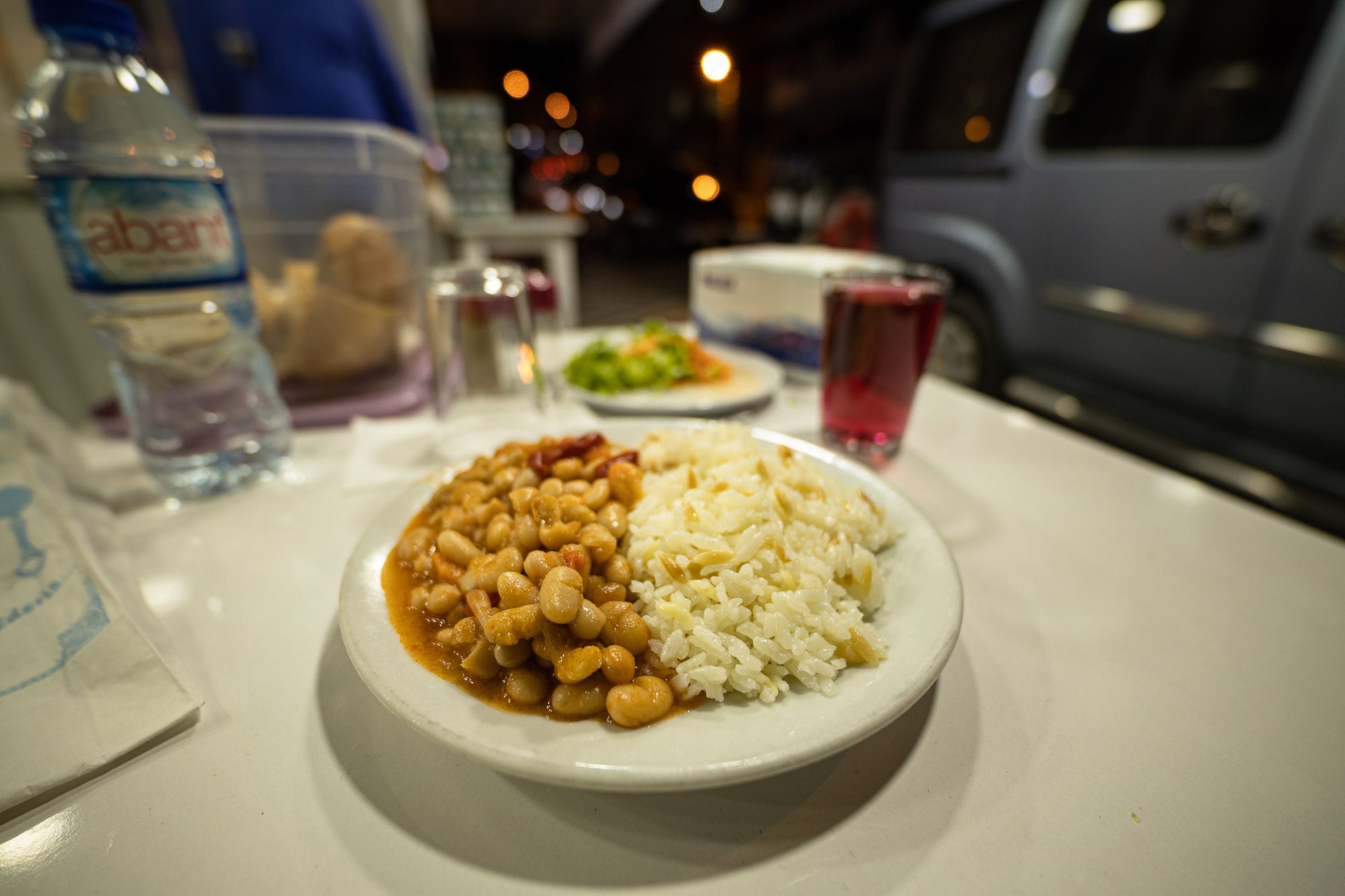 roadside dinner of beans and rice