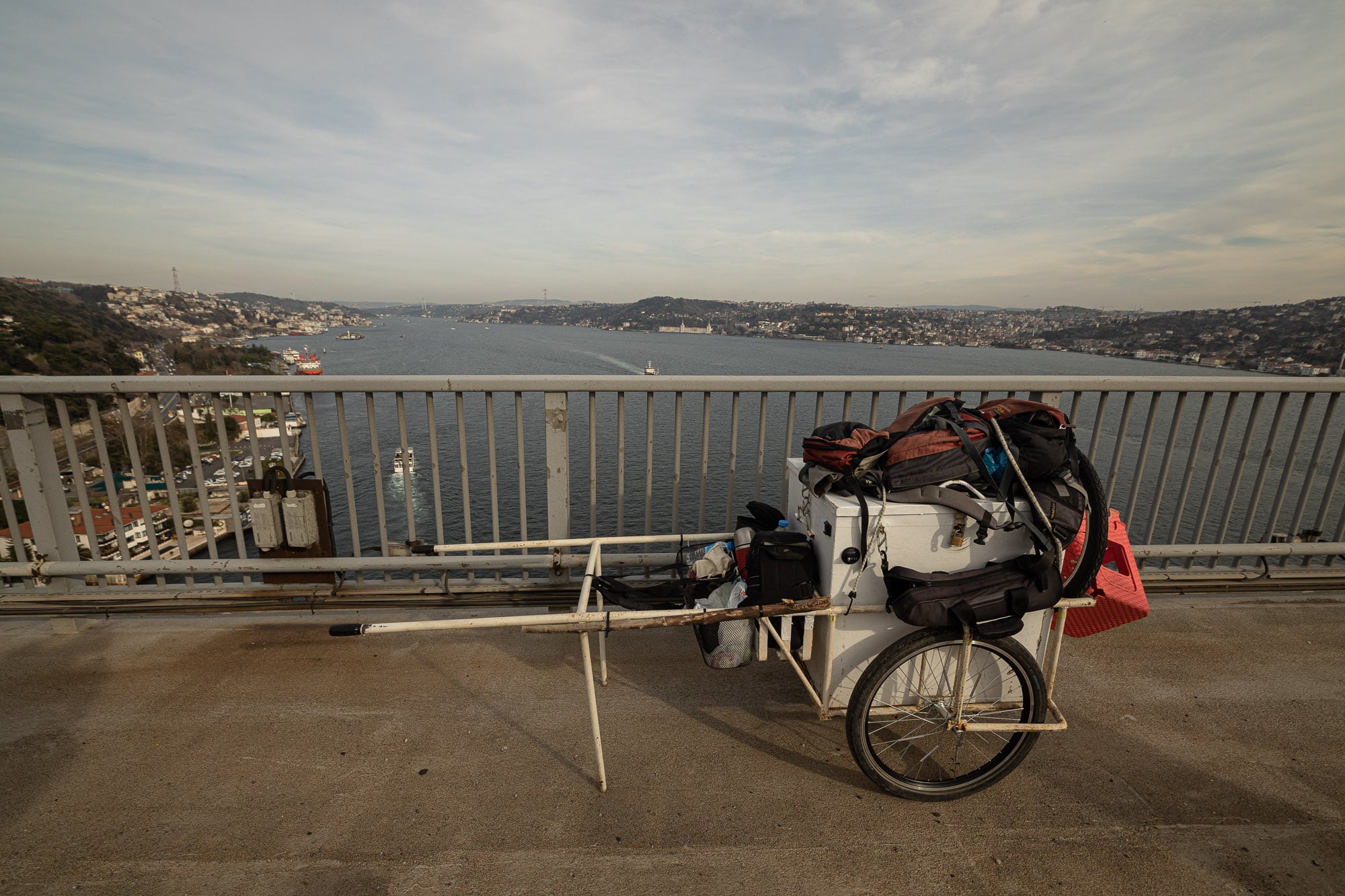 The Caboose on her walk over the Bosphorus Bridge