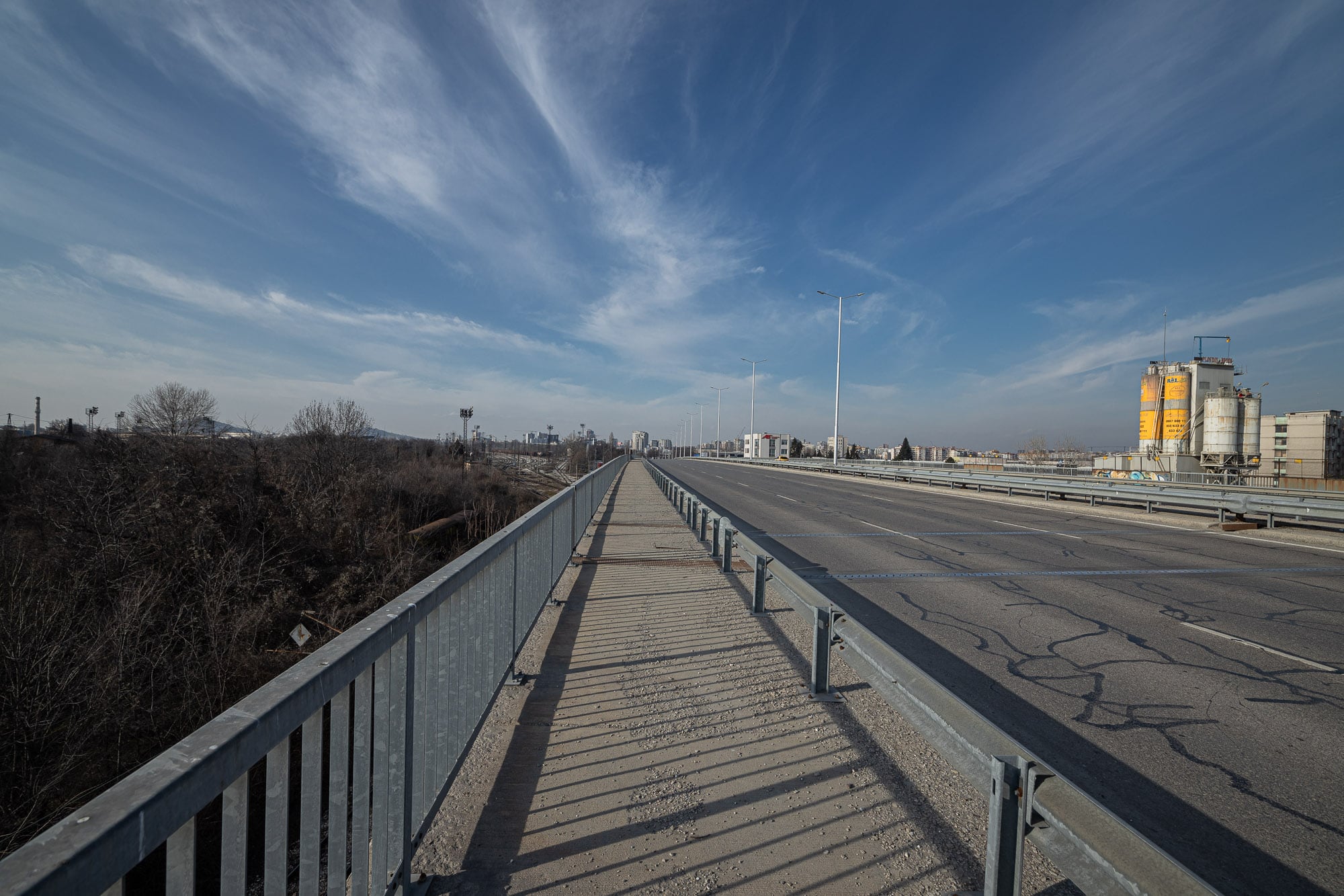the sidewalk on the bridge into Plovdiv