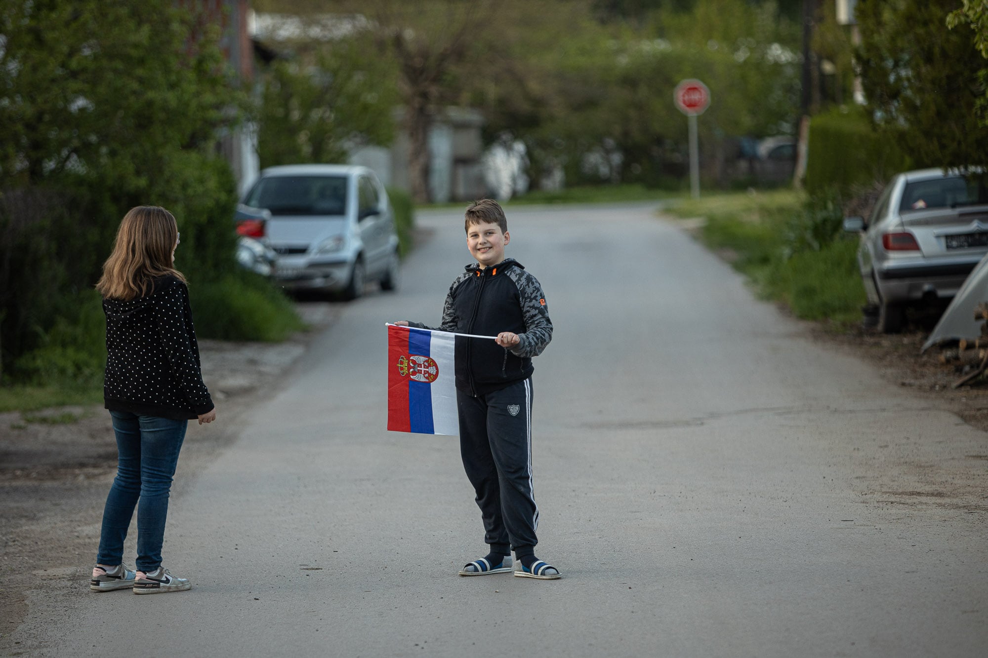boy with Serbian flag