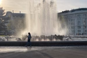 fountain near the monument in honor of the soldiers of the Soviet Army