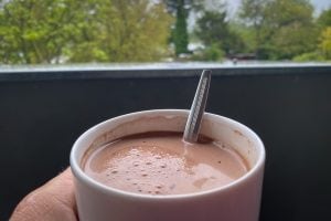 hot cocoa on the balcony
