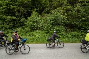 cyclists passing by