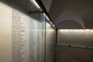 room full of victims' names