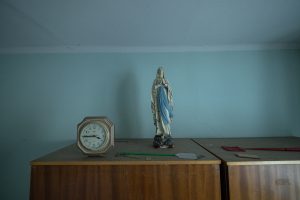 clock, Virgin Mary, fly swatters