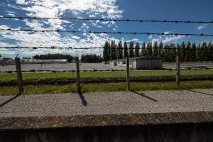 barbed wire on the walls of the Dachau Concentration Camp Memorial
