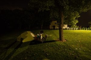 camp under an apple tree