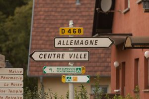 road sign pointing to Germany
