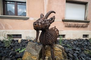 goat made from discarded metal